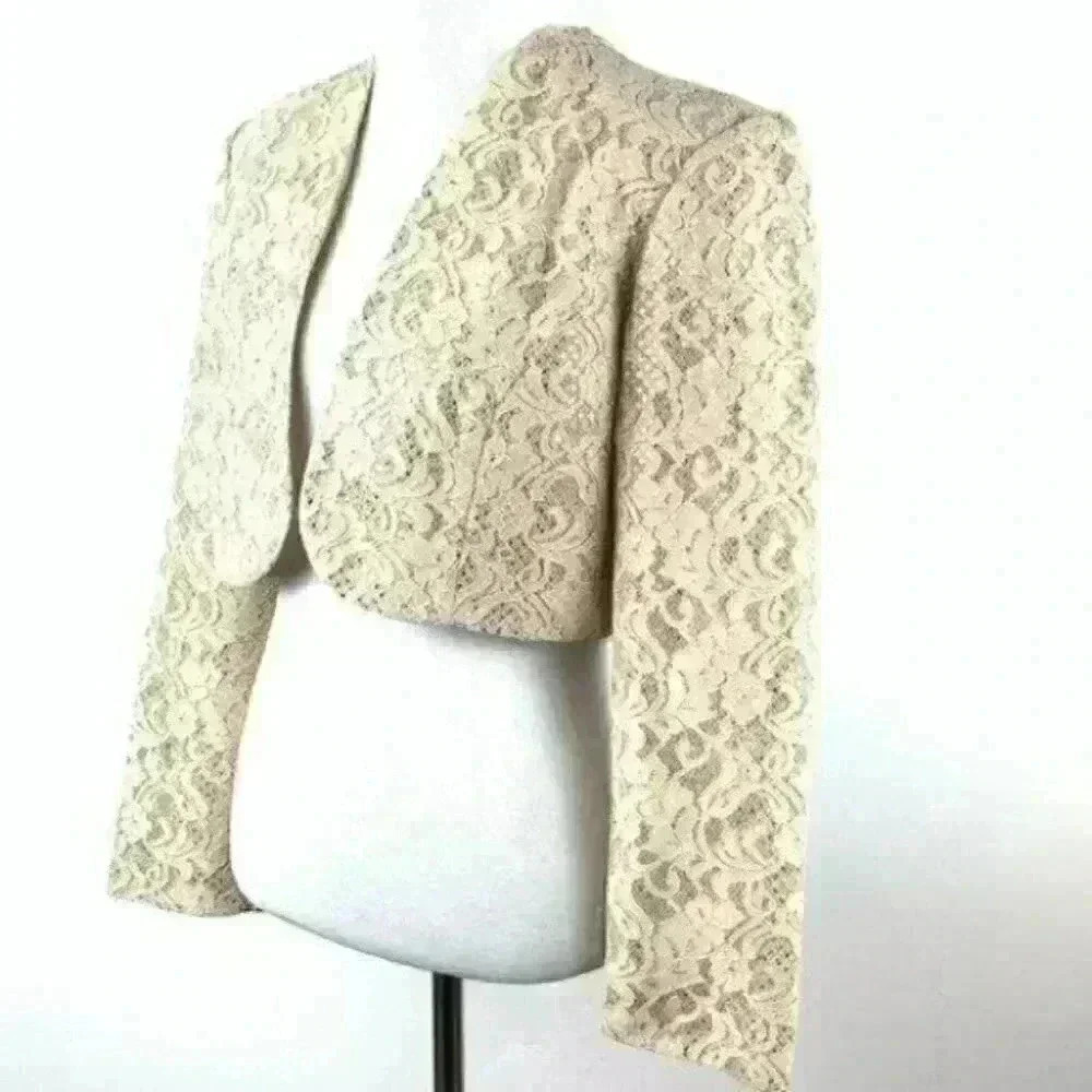 Women’s shrug jacket cream lace sequins evening - Picture 7 of 11